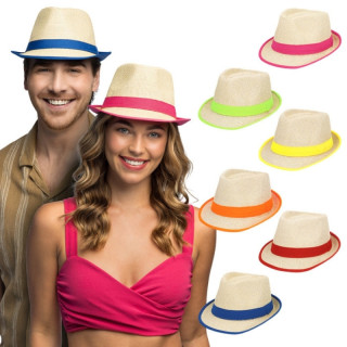 Chapeau paille borsalino bandeau coloré - Accessoire fête