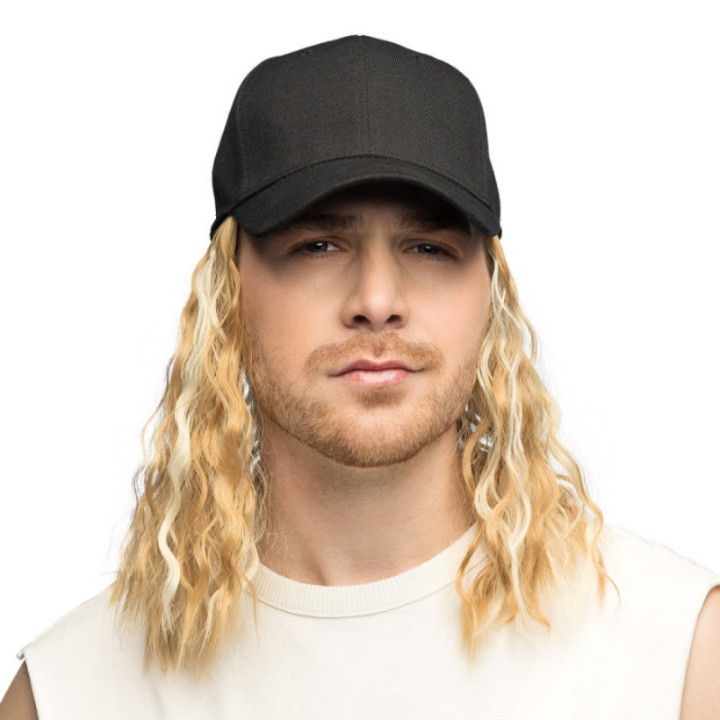 Casquette noire cheveux blonds - Accessoire déguisement fête