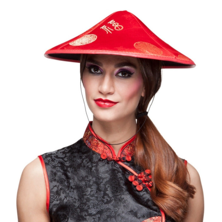 Chapeau chinois rouge - Accessoire déguisement fête