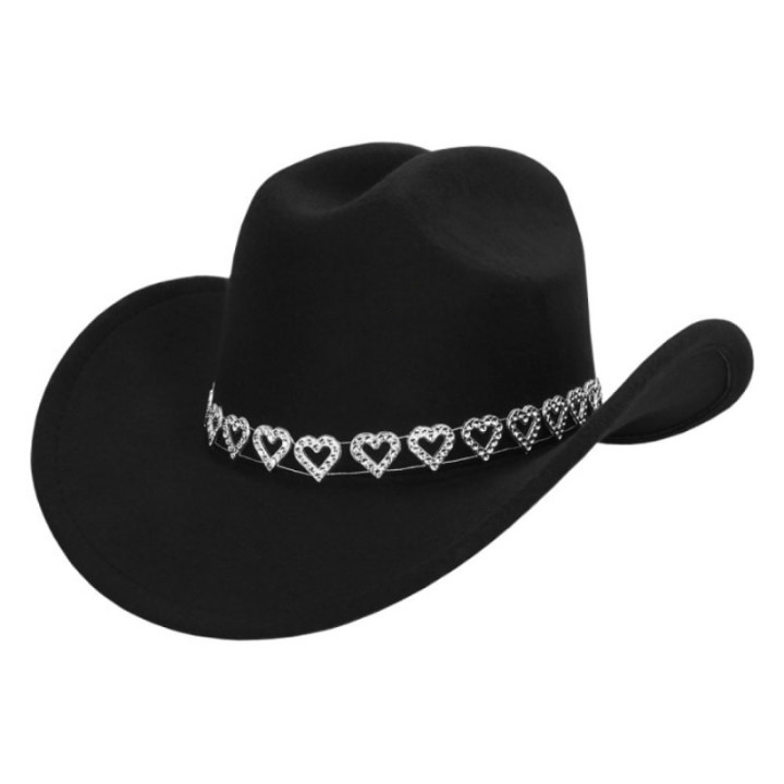 Chapeau cowboy coeurs strass noir ou blanc - Thème western