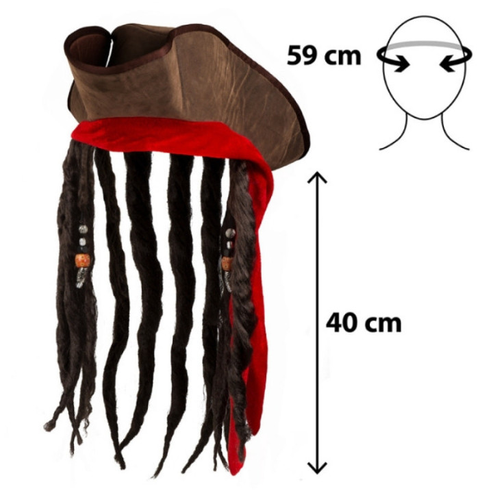 Chapeau pirate dreadlocks - Accessoire déguisement fête