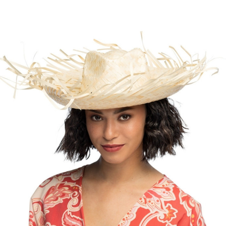 Chapeau paille hawaïen naturel - Accessoire fête tropicale