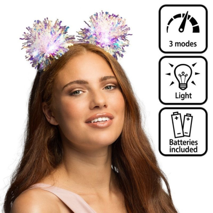 Serre-tête pompons lumineux - Accessoire fête