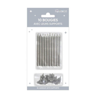 Bougies supports pailletés x10 - Décoration gâteau anniversaire