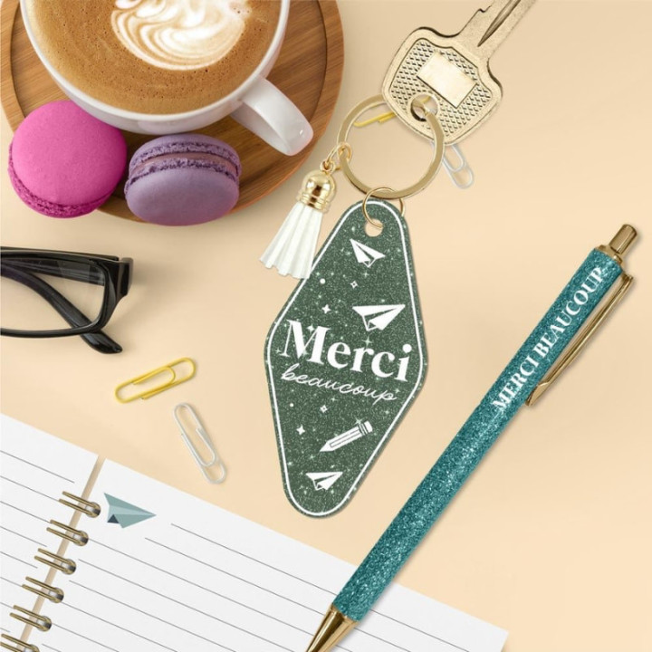 Coffret Merci Beaucoup porte-clés et stylo - Idée cadeau