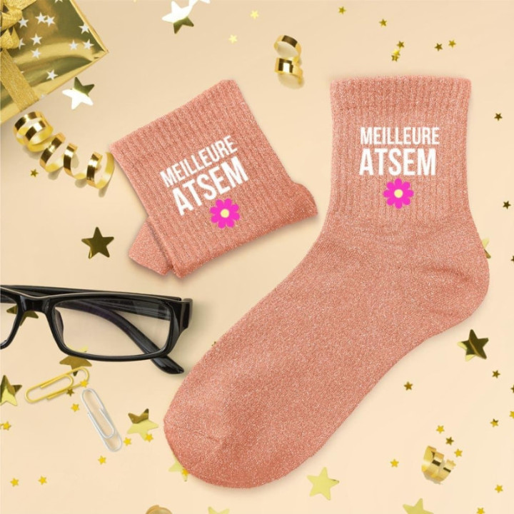 Chaussettes à paillettes Meilleure ATSEM - Idée cadeau