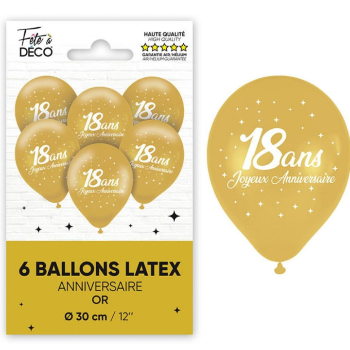 6 ballons métallisés anniversaire - Décoration de fête