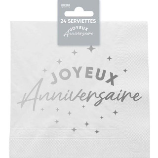 Serviettes Joyeux Anniversaire x24 - Décoration de table
