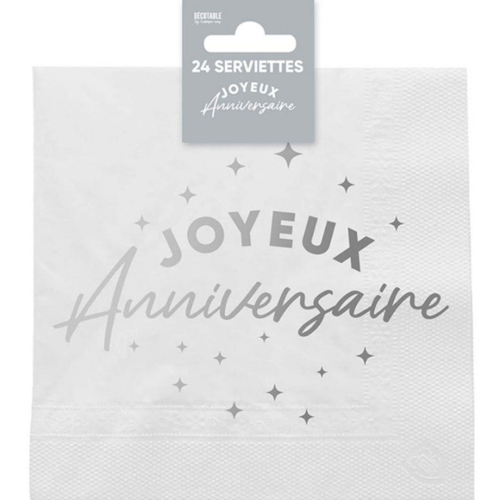 Serviettes Joyeux Anniversaire x24 - Décoration de table