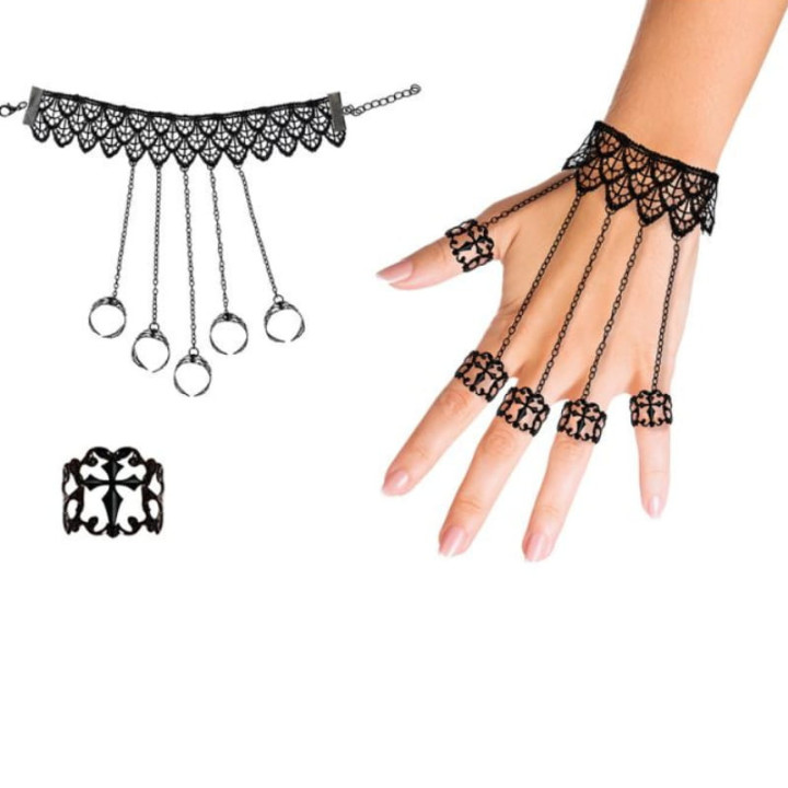 Bracelet bagues gothique noir - Accessoire de déguisement