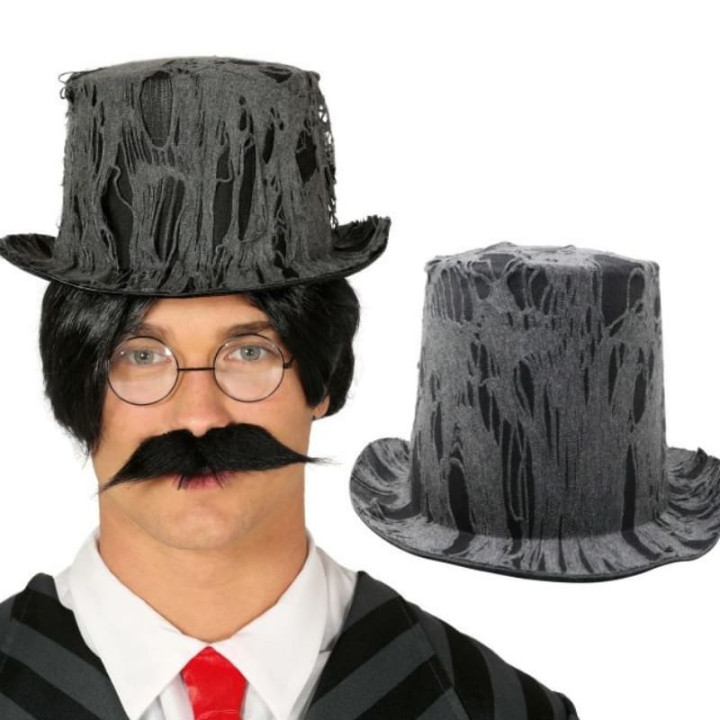 Chapeau haut de forme toile grise - Accessoire de déguisement