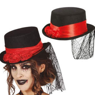 Chapeau vampiresse et voile - Accessoire déguisement Halloween
