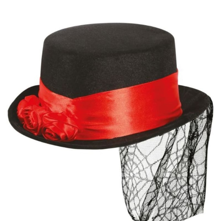 Chapeau vampiresse et voile - Accessoire déguisement Halloween