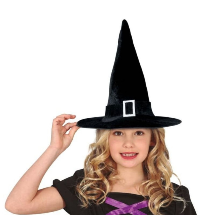 Chapeau sorcière enfant velours noir - Accessoire déguisement Halloween