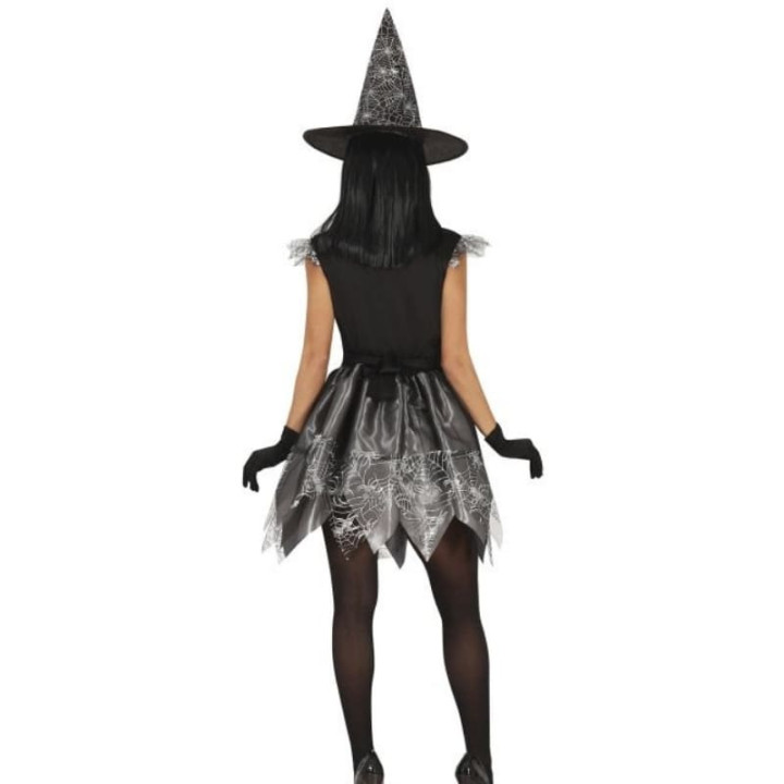 Chapeau sorcière noir toiles d'araignée argent - Accessoire déguisement Halloween