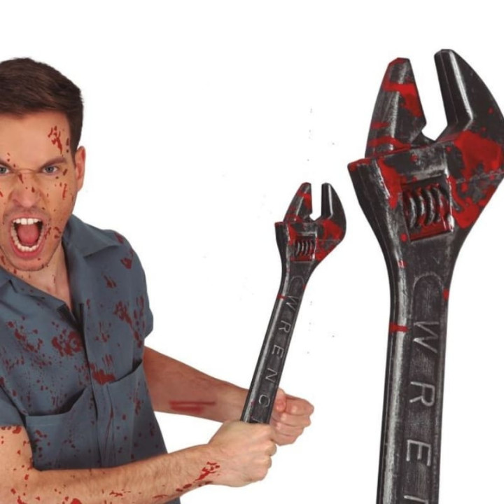 Clé à molette ensanglantée 45 cm - Accessoire déguisement Halloween