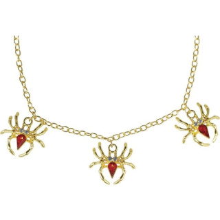 Collier araignée métal or et rouge - Accessoire déguisement Halloween