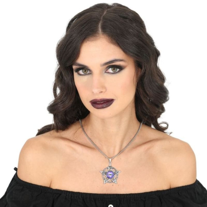 Collier œil de démon violet - Accessoire déguisement Halloween