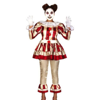 Costume clown rayé rouge et beige ado - Déguisement Halloween fille