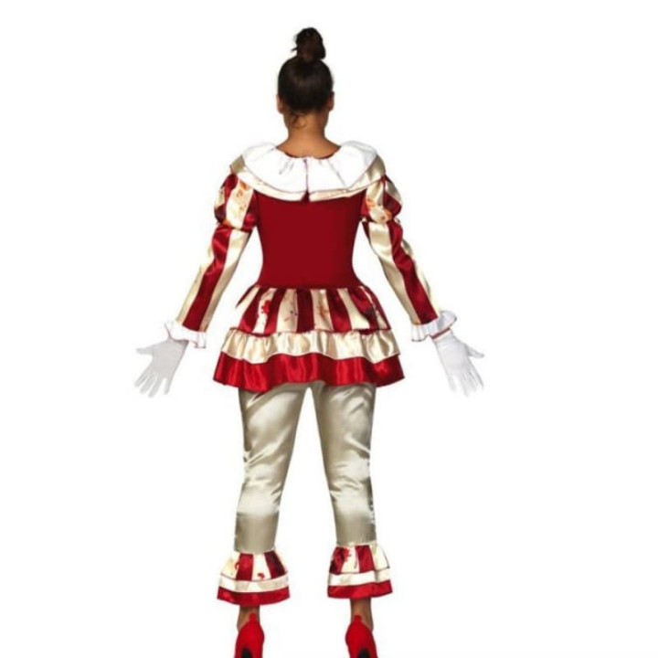 Costume clown rayé rouge et beige ado - Déguisement Halloween fille