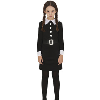 Costume Mercredi robe noire - Déguisement Halloween fille