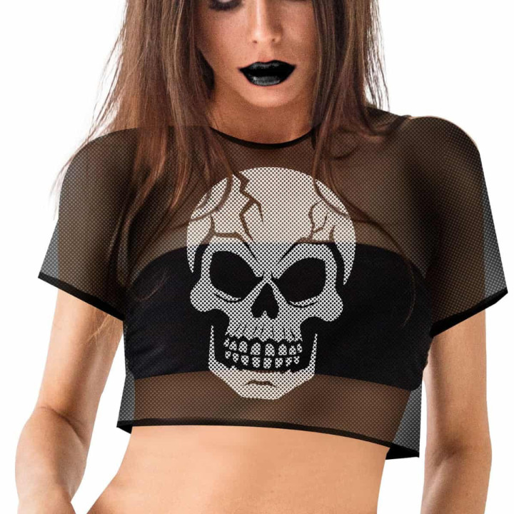 Top résille tête de mort femme - Déguisement Halloween