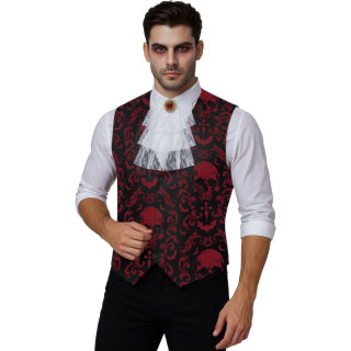 Costume gilet et jabot vampire rouge homme - Déguisement Halloween