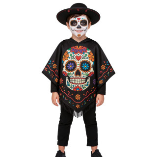 Poncho Day of the Dead enfant 7/9 ans - Déguisement Halloween mixte