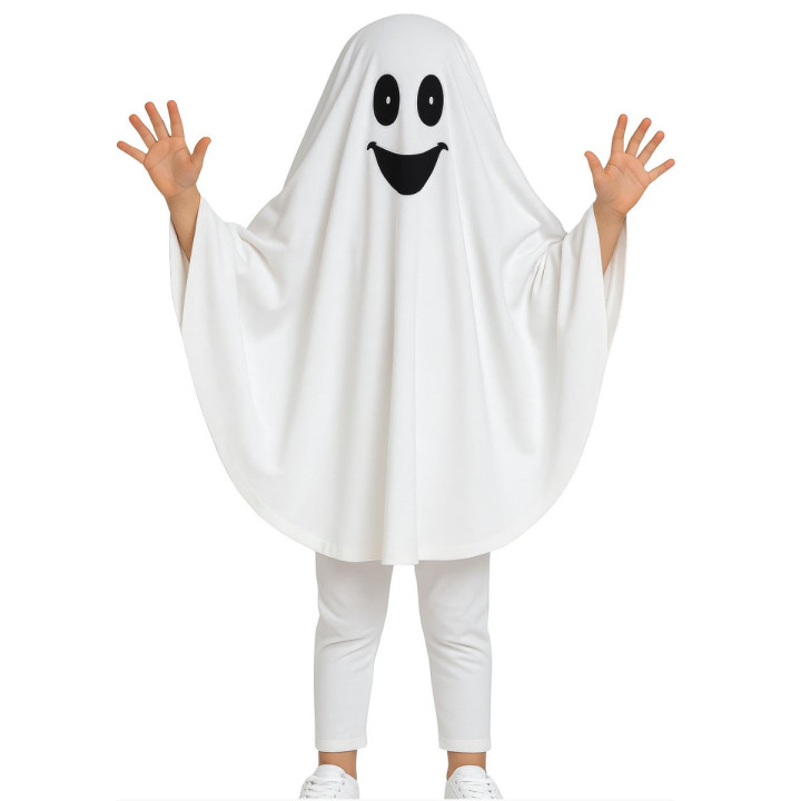 Poncho fantôme blanc enfant 5/6 ans - Déguisement Halloween mixte