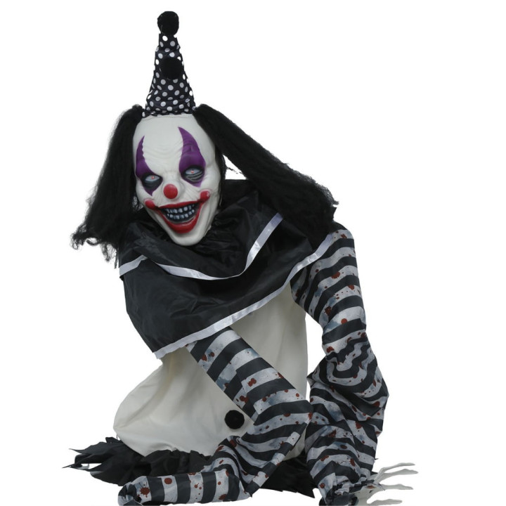 Demi clown 105 cm animé - Décoration Halloween sonore