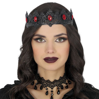 Diadème reine noire diamants rouges - Accessoire déguisement Halloween