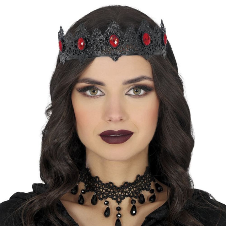 Diadème reine noire diamants rouges - Accessoire déguisement Halloween