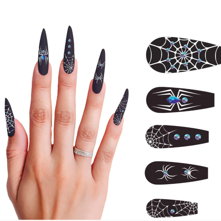Faux ongles araignée x12 avec colle - Accessoire déguisement Halloween