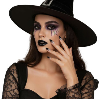 Faux ongles gothique noir et gris x12 avec colle - Accessoire déguisement Halloween