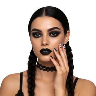 Faux ongles Mercredi x12 avec colle - Accessoire déguisement Halloween