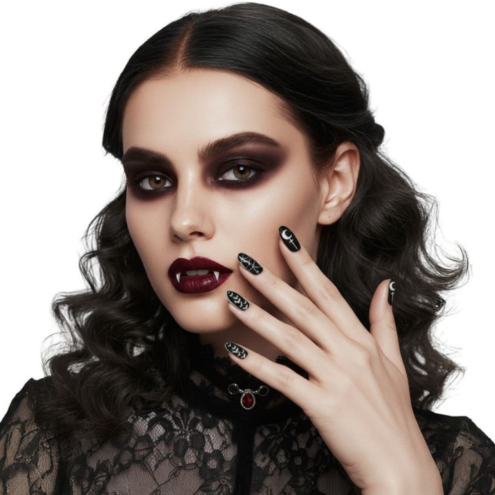 Faux ongles vampire x12 avec colle - Accessoire déguisement Halloween