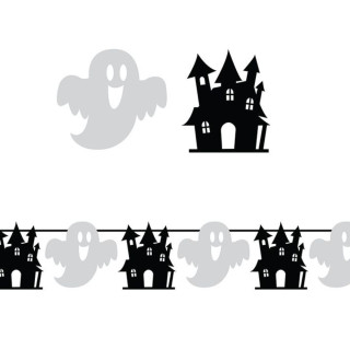 Guirlande papier fantôme et maison hantée 3 m - Décoration Halloween