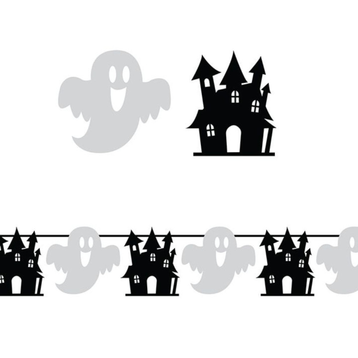 Guirlande papier fantôme et maison hantée 3 m - Décoration Halloween