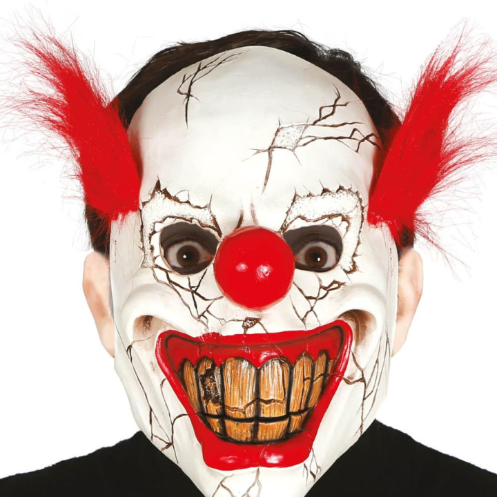Masque latex clown grandes dents cheveux rouges - Accessoire déguisement Halloween