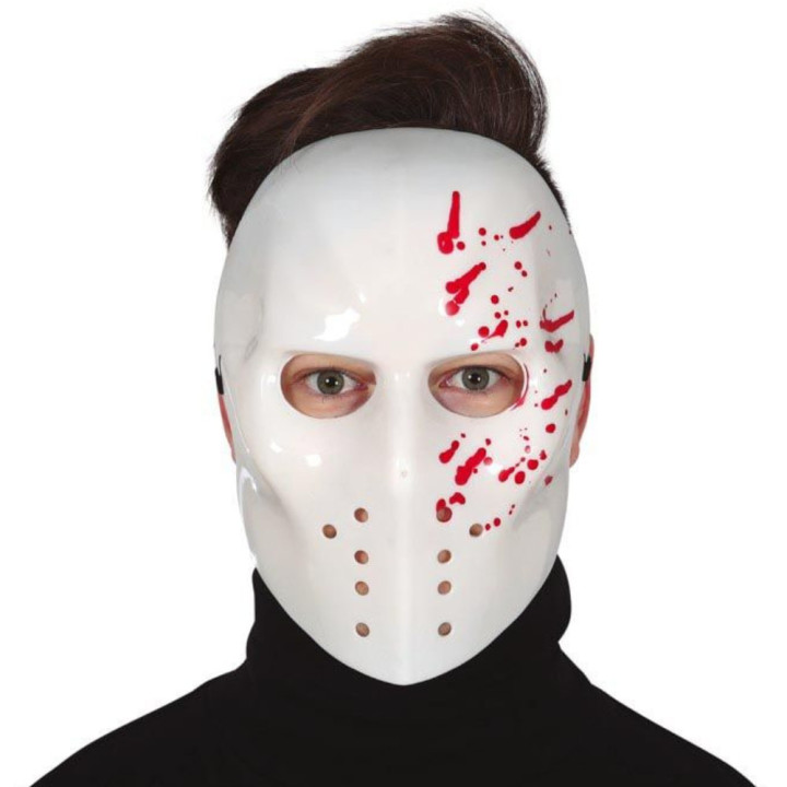 Masque rigide hockey blanc ensanglanté - Accessoire déguisement Halloween