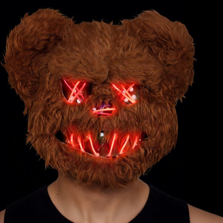 Masque rigide killer ours marron lumineux - Accessoire déguisement Halloween