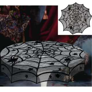 Nappe ronde dentelle toile d'araignée 1 m - Décoration de table Halloween