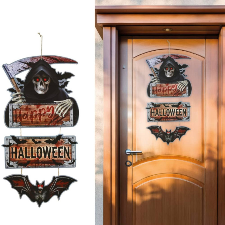 Panneau bois faucheuse 3 pièces 60 cm - Décoration Halloween