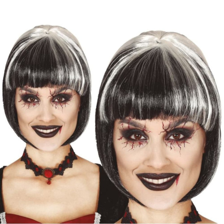Perruque courte vampiresse noir et blanc - Accessoire déguisement Halloween