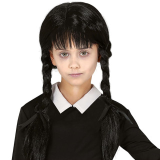 Perruque enfant Mercredi tresses noires - Accessoire déguisement Halloween