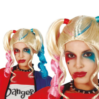 Perruque Harley Quinn rose et bleue - Accessoire déguisement Halloween