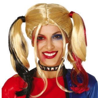 Perruque Harley Quinn rouge et noire - Accessoire déguisement Halloween