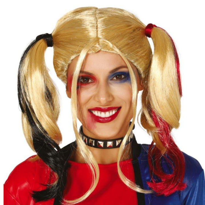 Perruque Harley Quinn rouge et noire - Accessoire déguisement Halloween