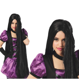 Perruque longue raide noire 100 cm - Accessoire déguisement Halloween