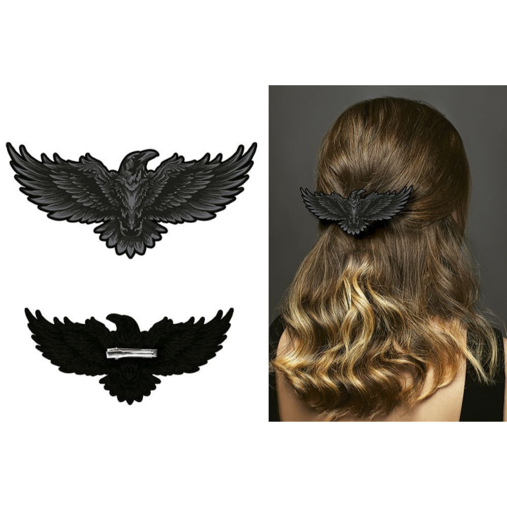 Pince à cheveux corbeau noir - Accessoire déguisement Halloween